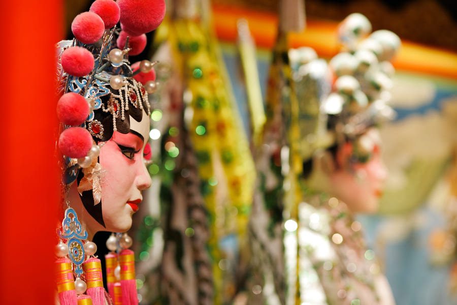 dos actrices de geishas en el teatro de Pekin